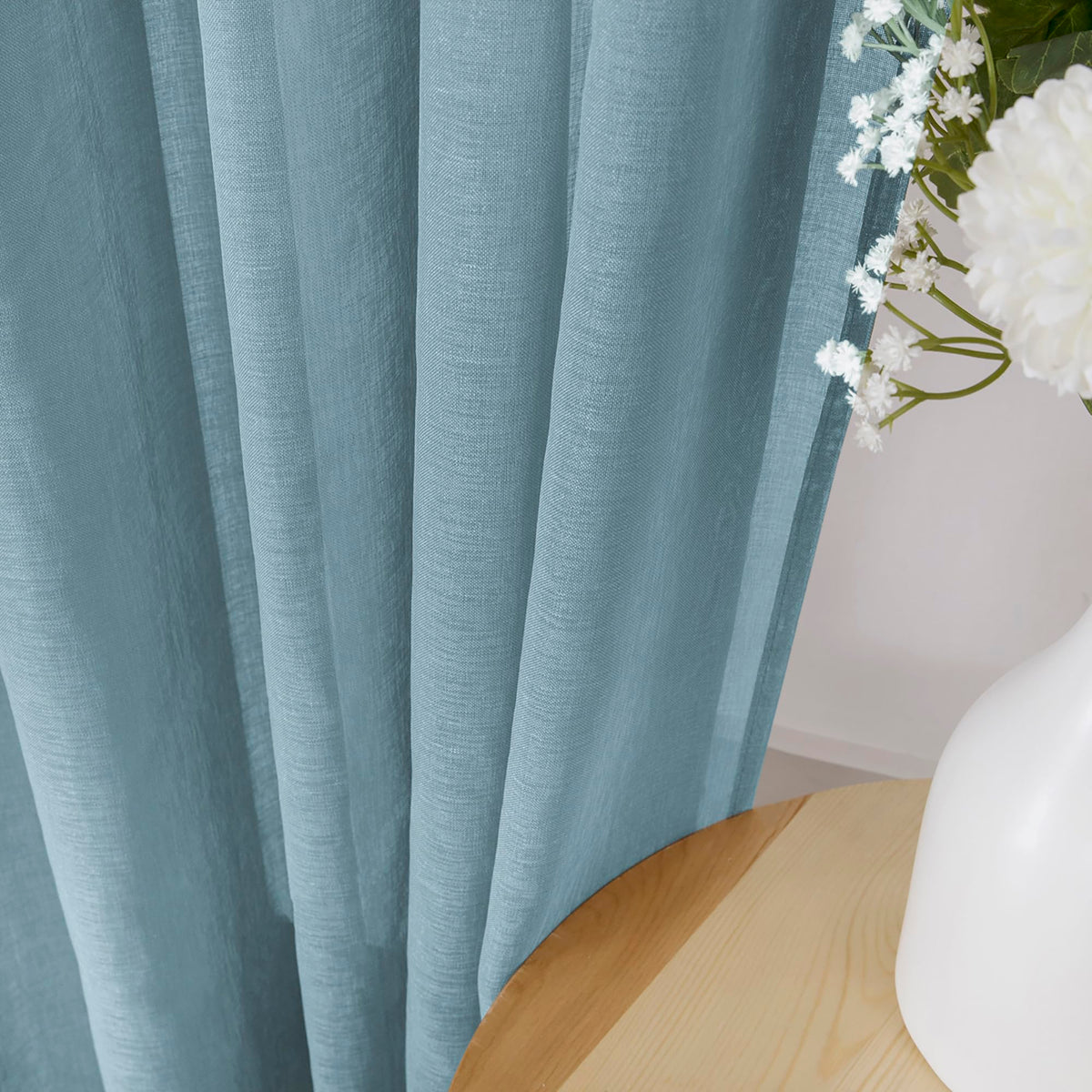 Short Sheer Curtain Linen Textured Living Room Curtains Sheer Light Filtering Rod Pocket Voile Curtain for Bedroom