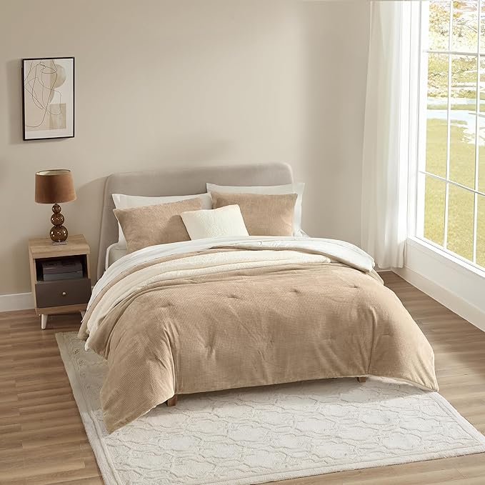 UGG Remina Comforter Set 5 Piece Bed in a Bag with Throw Blanket, Decorative Pillow, Shams, and Reversible Comforter Hypoallergenic Washable Luxury Plush Warm Fluffy Bedding Set, King, Brown Birch