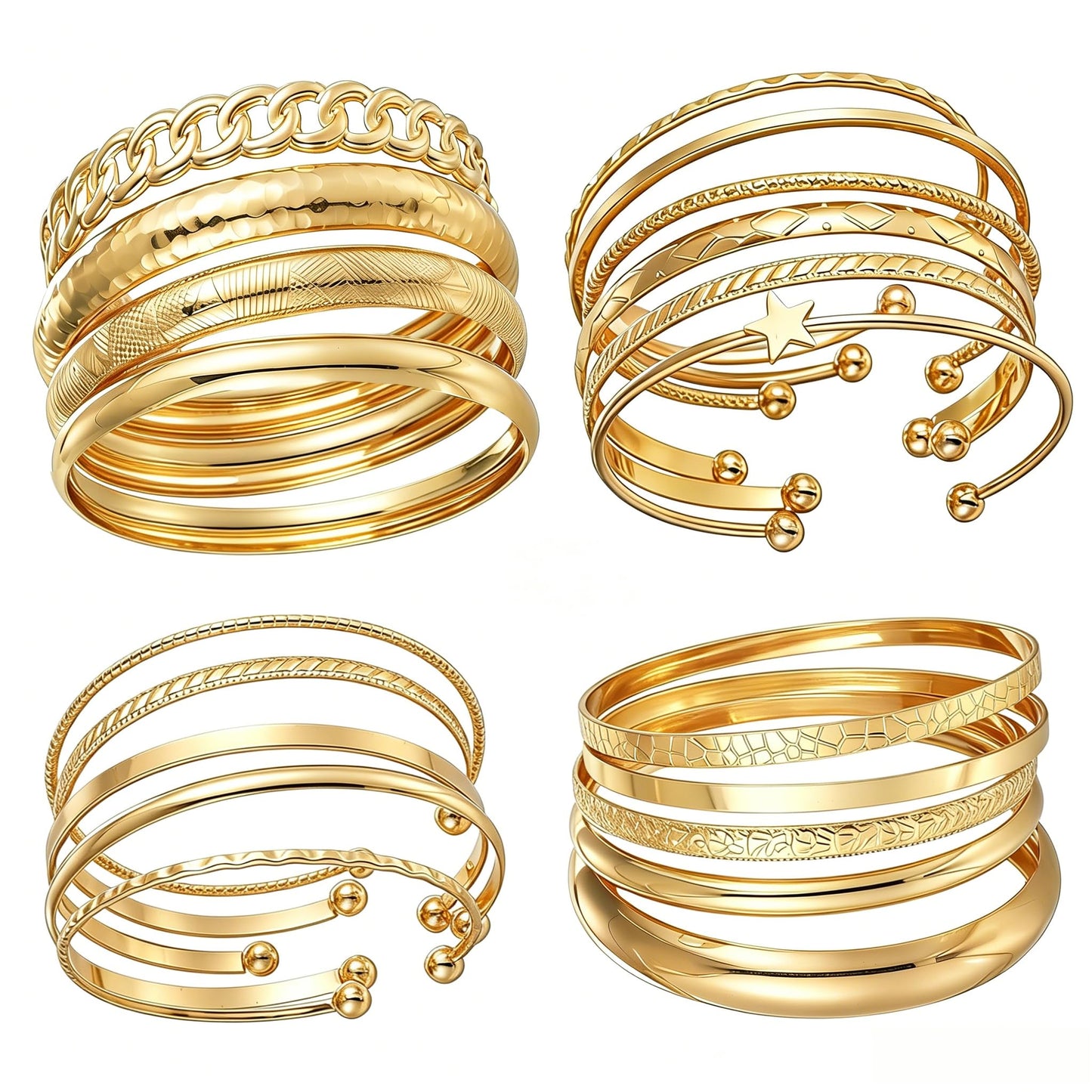 ÌF ME Gold Bangle Bracelets for Women, 19Pcs Multi Stackable Textured Bangles Set, Dainty 14K Gold Plated Chunky Bracelet Stack Fashion Boho Jewelry Gifts for Women