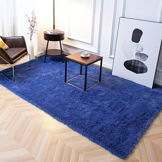 TWINNIS Super Soft Shaggy Rugs Fluffy Carpets, 4x5.9 Feet, Indoor Modern Plush Area Rugs for Living Room Bedroom Kids Room Nursery Home Decor, Upgrade Anti-Skid Rectangular Fuzzy Rug, Indigo