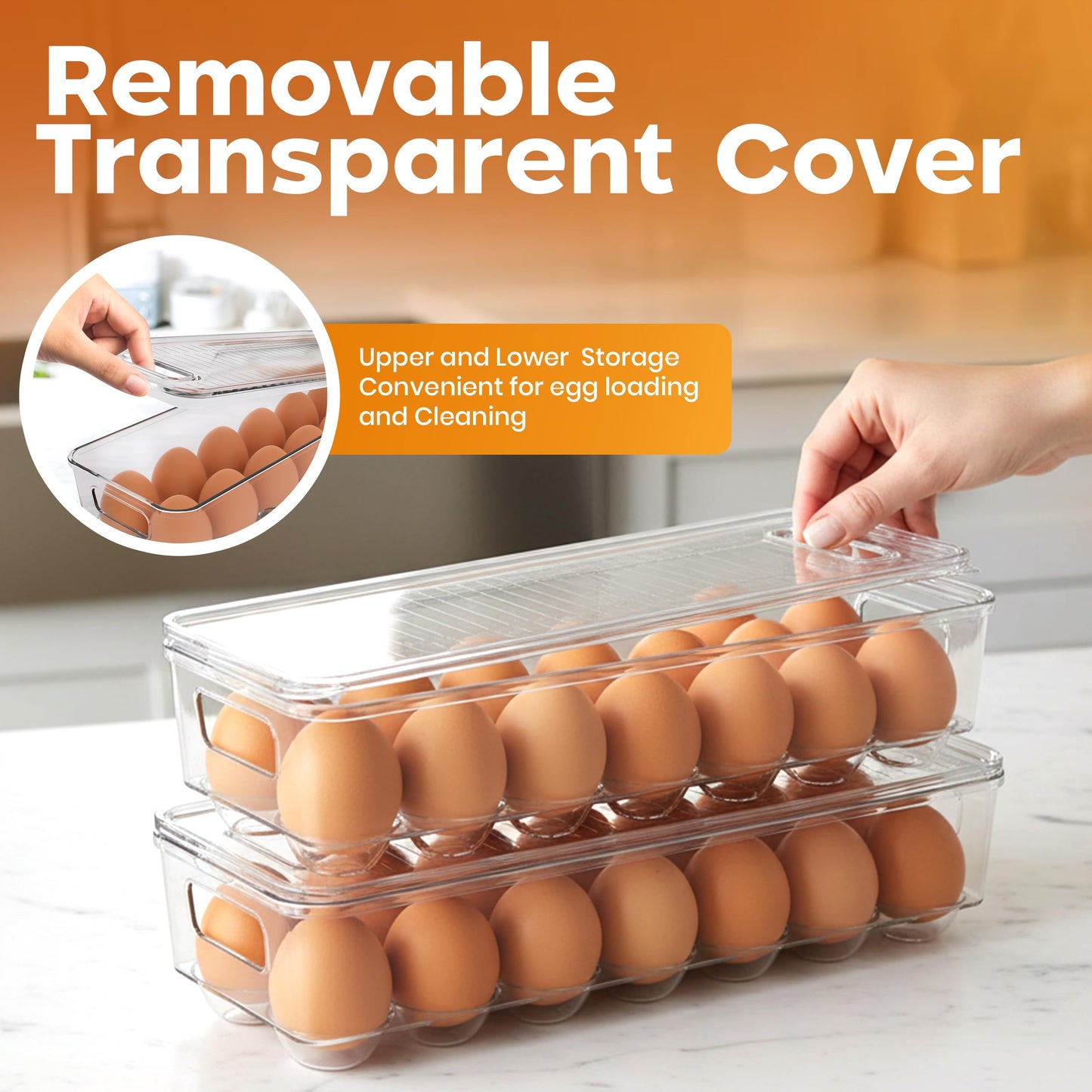Utopia Home Egg Container With Lid and Handle for Refrigerator - Pack of 1 - Clear Stackable Egg Holder for Kitchen Storage and organization