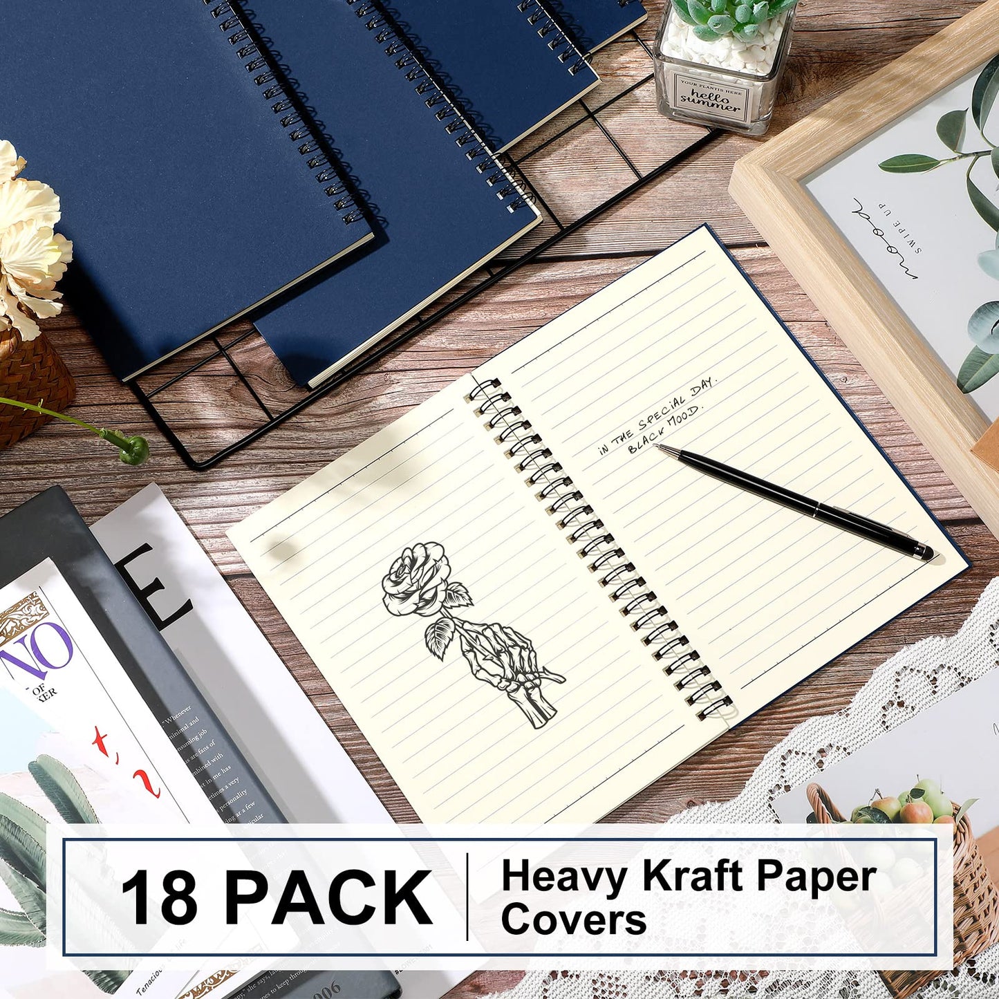 Yahenda 18 Pcs Spiral Notebook Bulk A5 Journal Lined 8.3'' x 5.5'' Writing Composition Paper Small Notepad Subject Notebook for Students Office Business Back to School Supplies (Deep Blue)