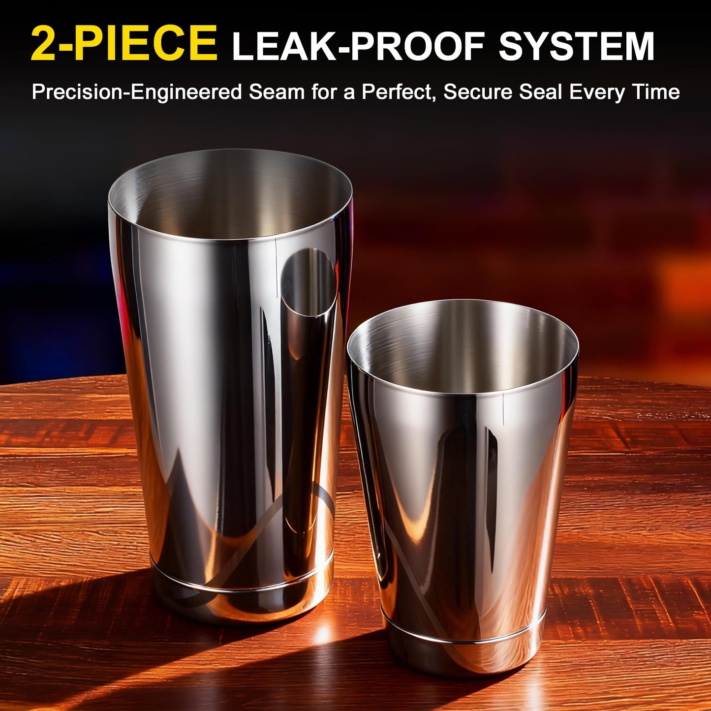 BETTFOR Boston Shaker Set, 18oz & 28oz 2-Piece Tins, Professional 304 Stainless Steel Cocktail Shaker with Leak-Proof Weighted Base for Bartending, Home & Bar Use (Black)