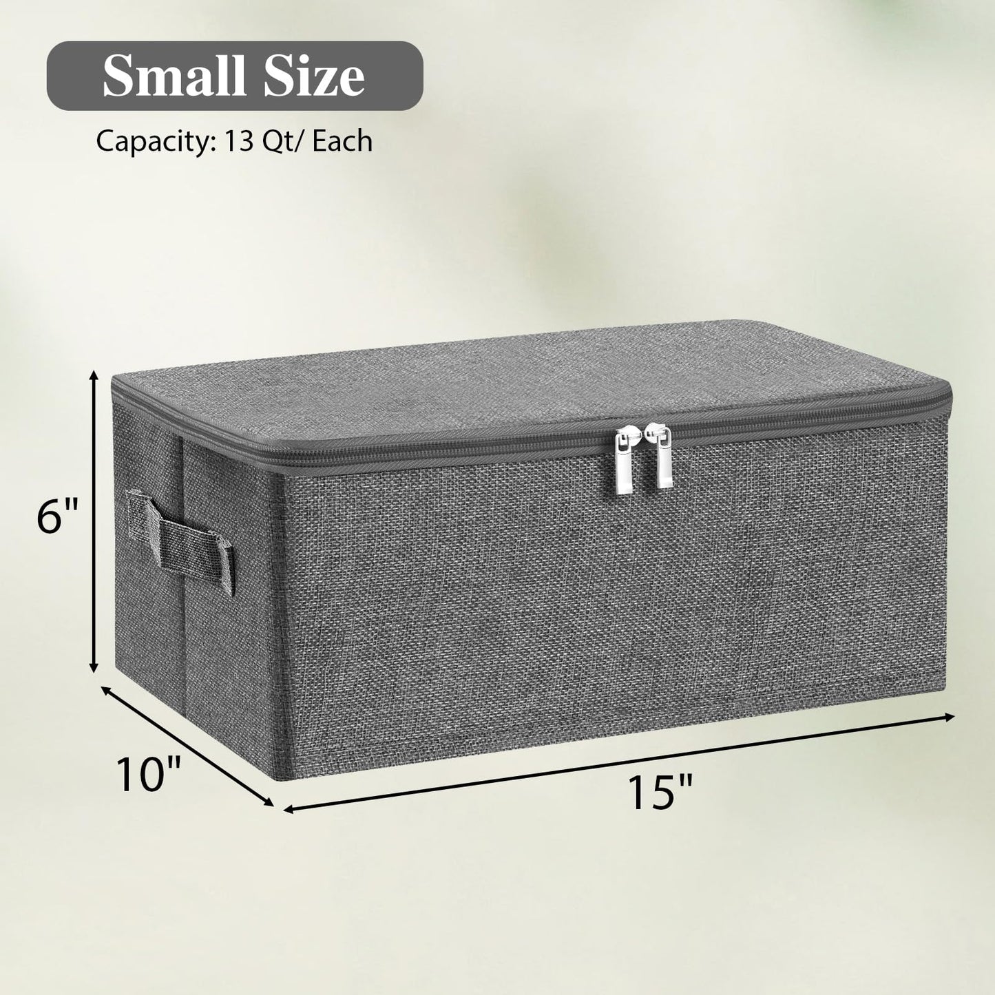 ANMINY 3PCS Storage Bins with Zipper Lids 13 Qt Lidded Fabric Storage Boxes Baskets Cubes with Handles Collapsible Washable Cotton Linen Closet Shelf Clothes Organizer Containers - Gray, Small