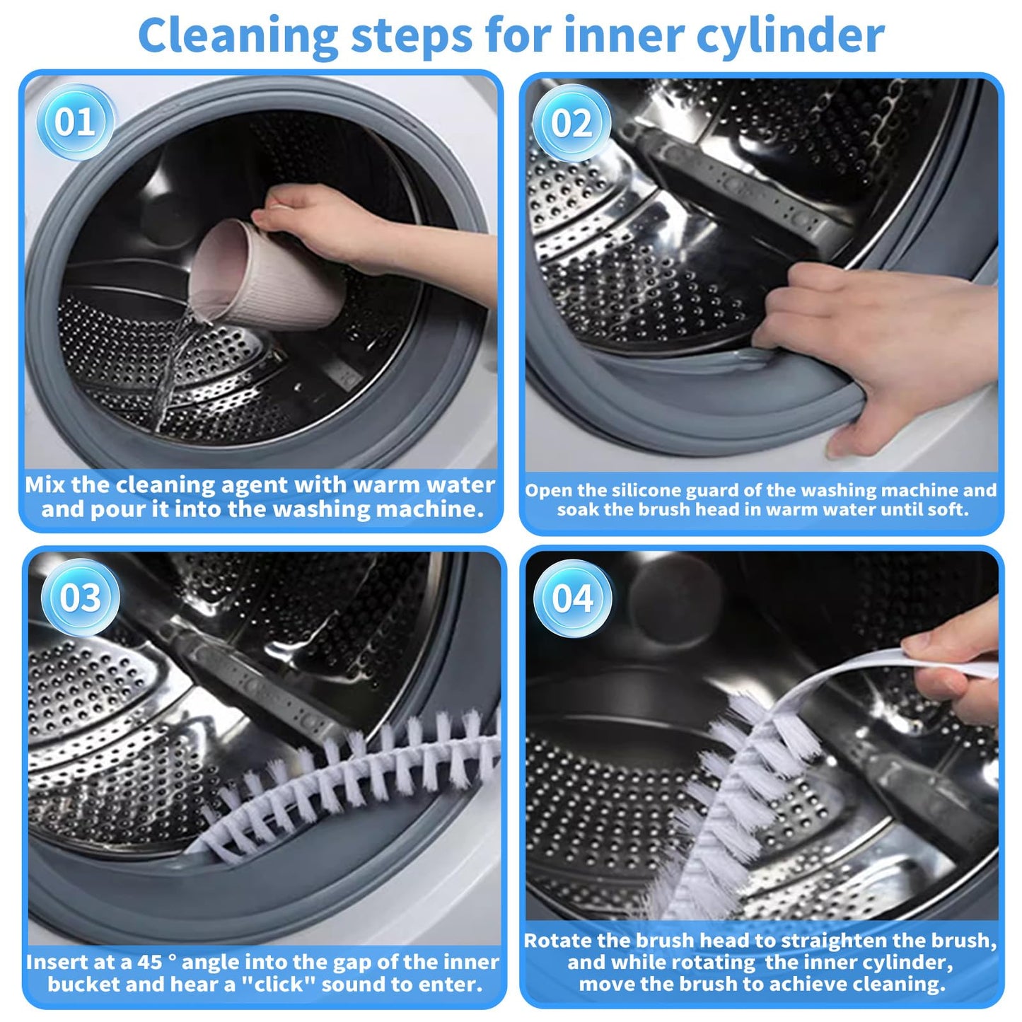 Washing Machine Cleaning Brush Set, Front Load Washer Machine Cleaner Accessories, Drum Laundry Cleaner Brush Household Cleaning Tools for Bathroom, Shower & Kitchen (6 Pcs)