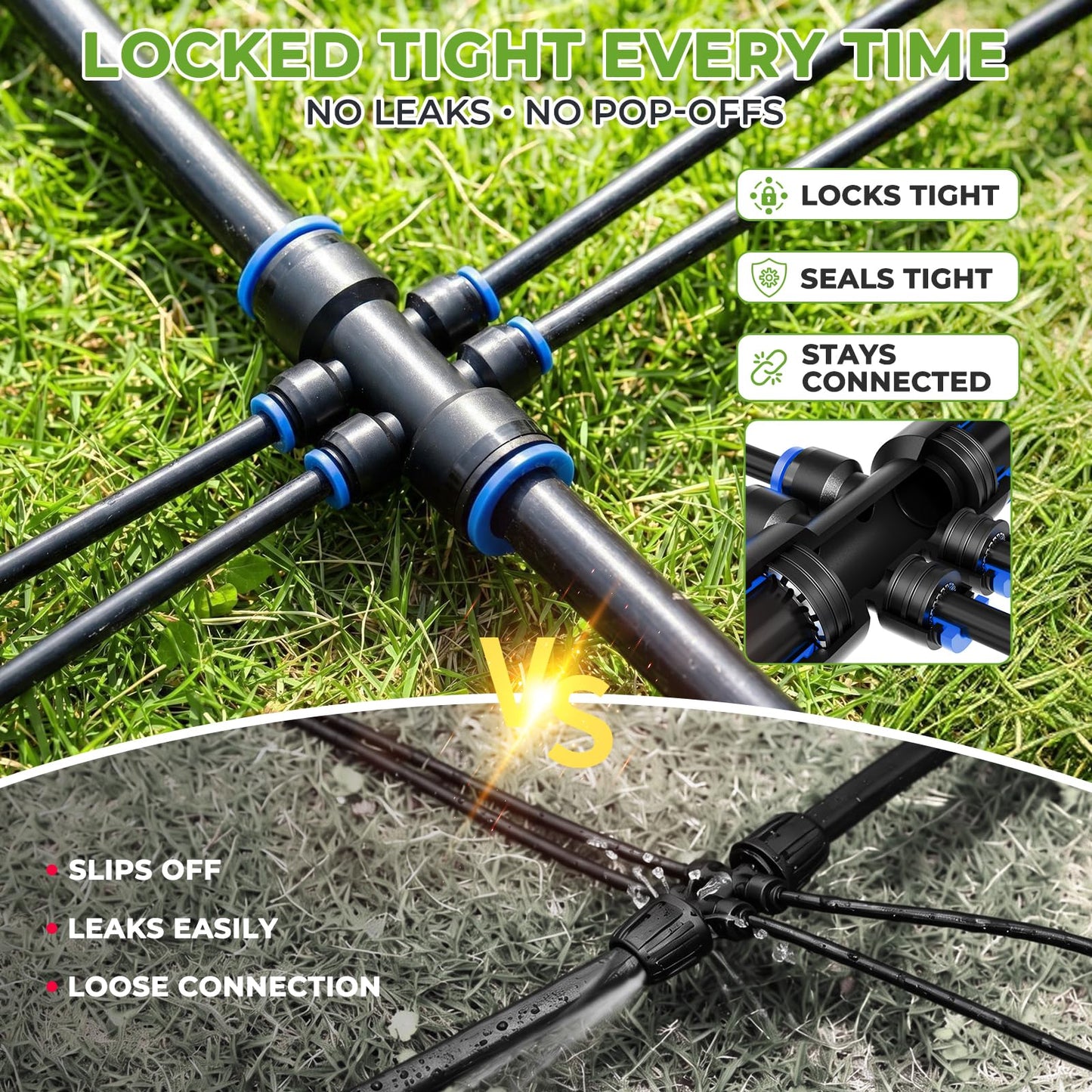 HIRALIY 50FT Garden Watering System, Drip Irrigation Kits for Plants, New Quick Connector, Blank Distribution Tubing, Saving Water Automatic Irrigation Equipment for Patio Lawn