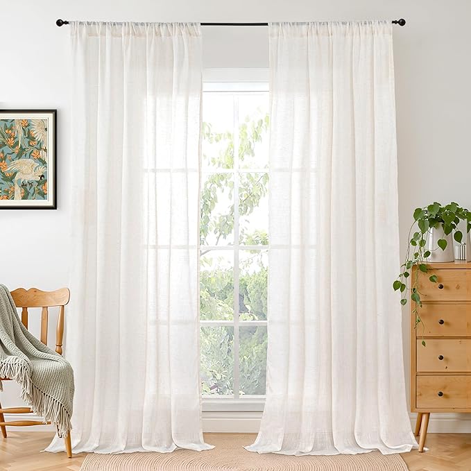 BGment Linen Semi Sheer Curtains 84 Inches Long 2 Panels Set for Living Room - Ivory Light Filtering Drapes with Rod Pocket Textured Lightweight Window Treatments for Bedroom, 52 X 84 Inch