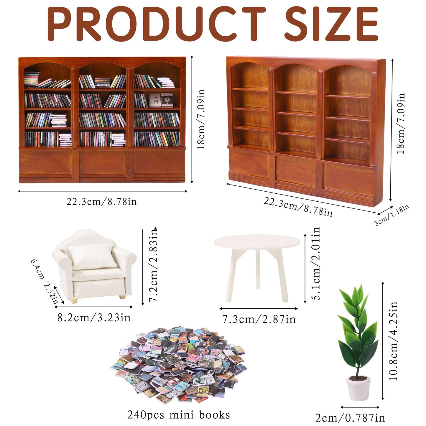 DIYDEC Mini Bookshelf with 240pcs Mini Books Sofa Desk Plant Miniature Anxiety Bookshelf Ornament Tiny Small Library Decor Shake Away Your Anxiety for Book Lovers Gift Home Room Office