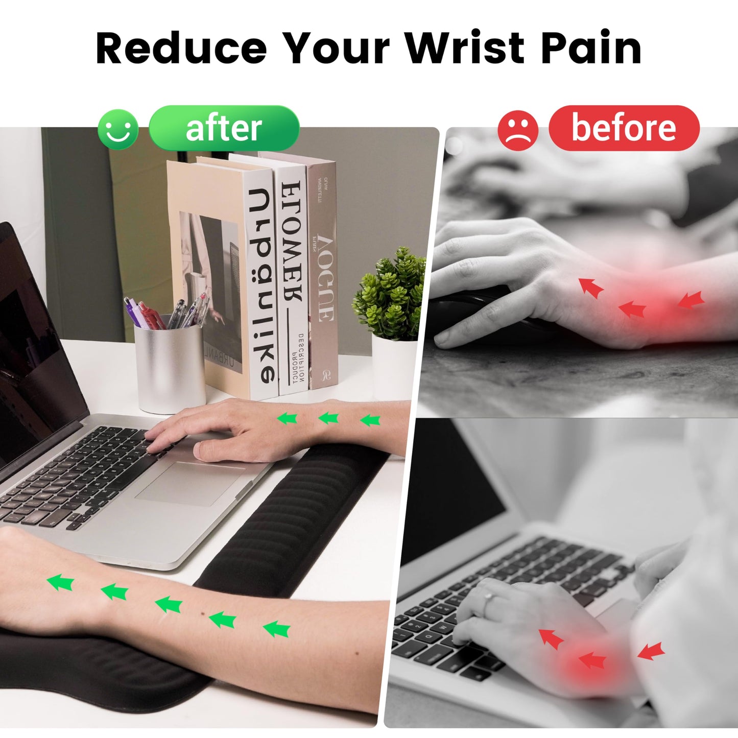 MEKASS Ergonomic Mouse Pad and Keyboard Wrist Rest Set, Super Soft Memory Foam Desk Wrist Support for Computer Keyboard, Non-Slip Arm Palm Rests Cushion for Typing Gaming Office Laptop Mac (Black)