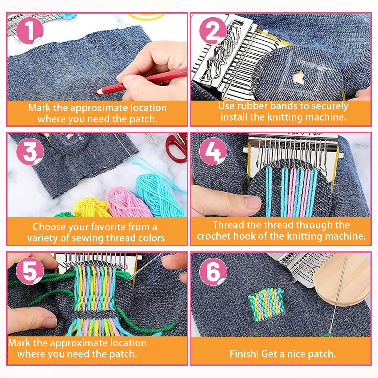 Mini Darning Mushroom for Socks 14 Hooks Small Speedweve Style Weaving Darning Loom with Knit Patch Kit Patch Maker Large Eye Needles 100 Colors Thread for Handcraft DIY Weaving Repair Tool