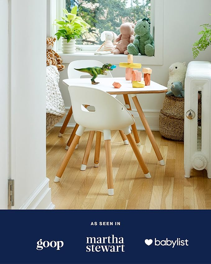 Lalo The Play Kit - Kids Table & Chairs Set with Sustainably Sourced Wood Table & 2 Non-Toxic Bucket Seat Chairs - Safe & Comfortable - Natural/Licorice