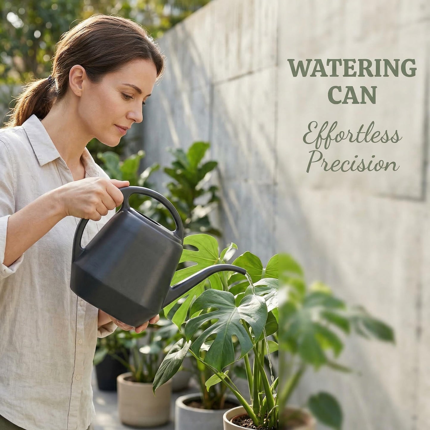 Fasmov Plastic Watering Can, Grey, 1-Gallon