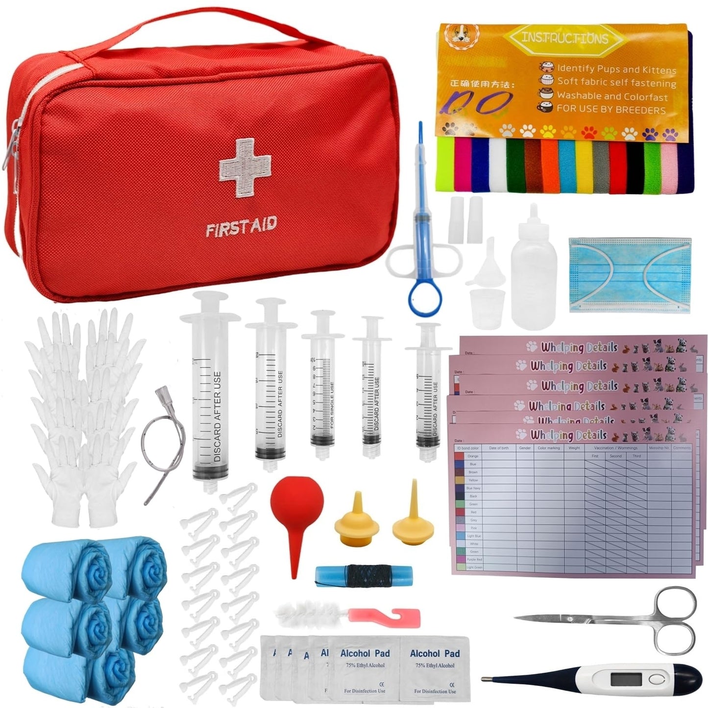 Ywingda Whelping Kit for Puppies Birth - Reusable Birthing with 77Piece,Birthing Essentials with Emergency Whelping Supplies,Kitten Bottle Feeding kit for New Born Puppy Supplies and Kitten