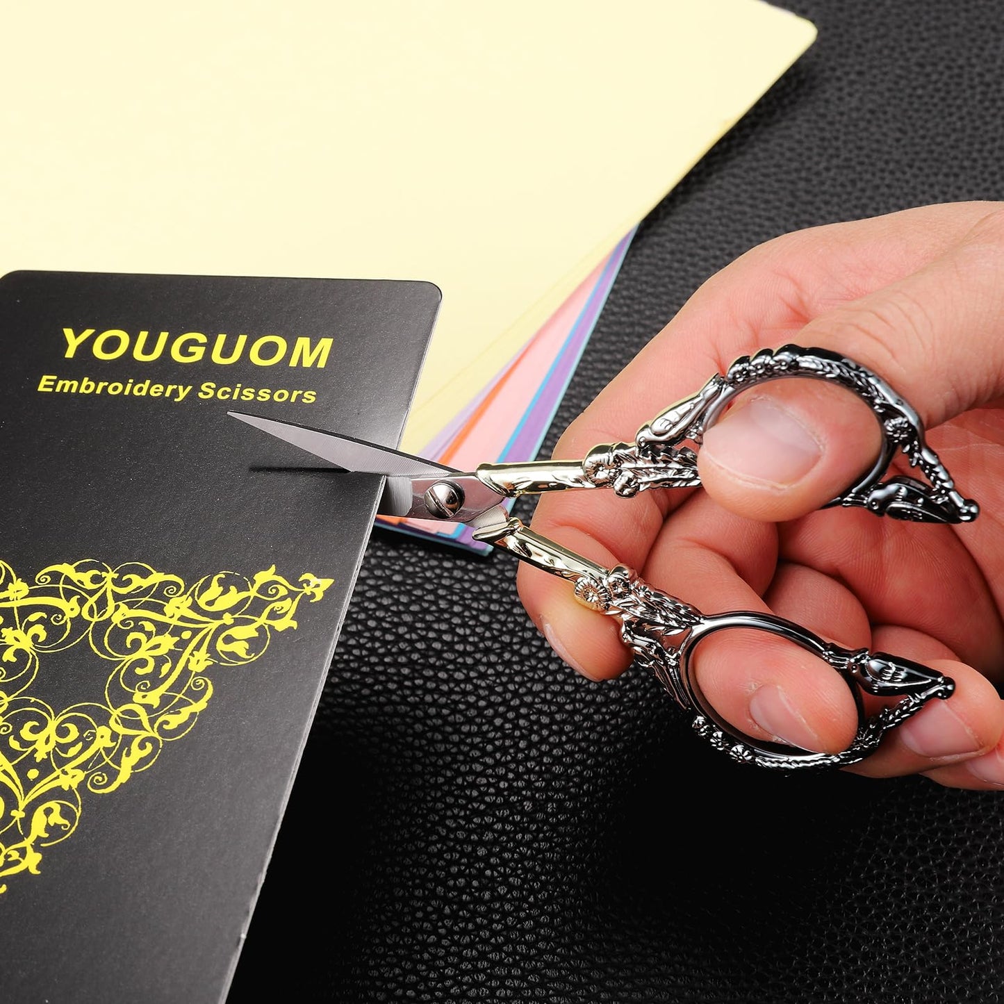 YOUGUOM Sewing Embroidery Scissors, Small Thread Scissor for Craft Artwork Needlework Yarn Knitting Detail Snips, Black Cute Bird Shears