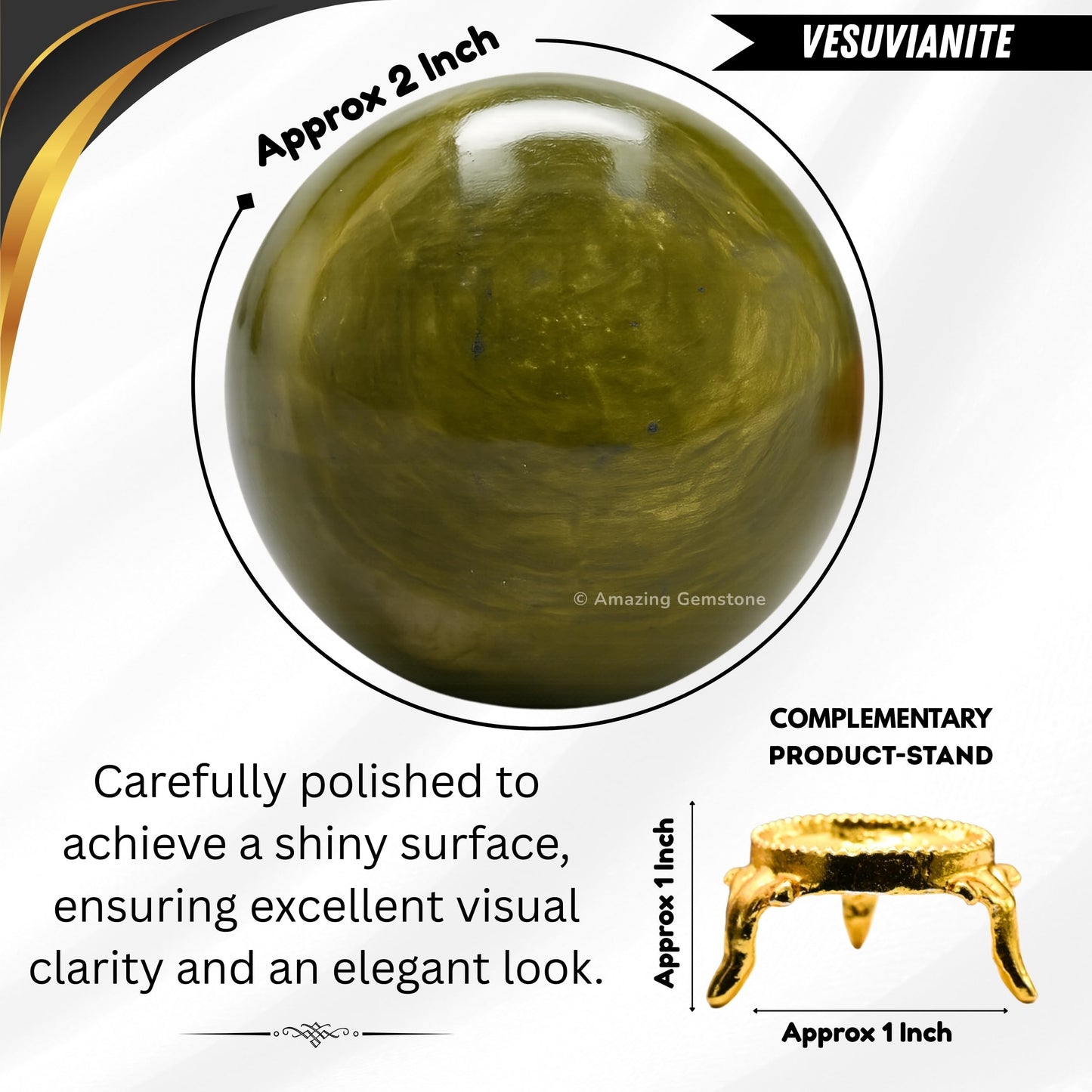 Amazing Gemstone Vesuvianite Crystal Ball with Stand - 2 Inches Crystal Sphere Meditation Balls for Witchcraft and Decorative Balls
