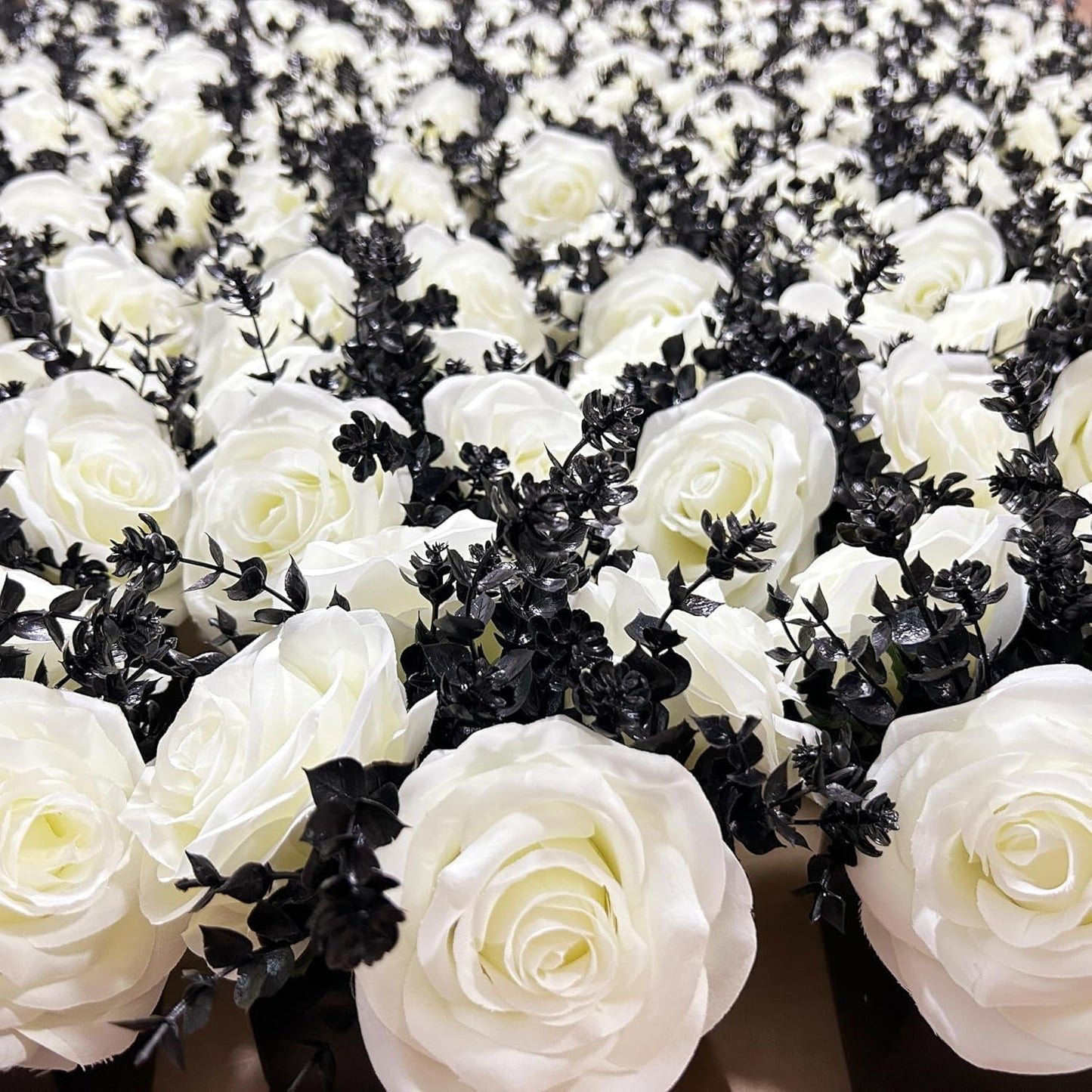 NAWEIDA Artificial Flowers with Vase, White Rose Faux Floral Arrangement with Black Eucalyptus, Minimalist Small Flower Decor for Desk, Coffee Table, Modern Home Decoration
