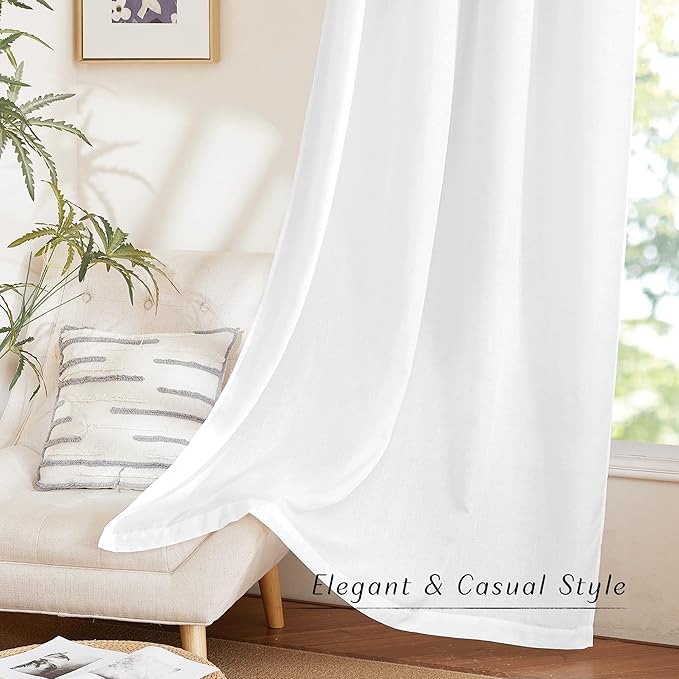 NICETOWN White Window Curtains 63 inches Long, Grommet Linen Blend Drapes Privacy Assured with Light Filtering Window Treatments for Bedroom/Kids Room, W55 x L63, 2 Panels