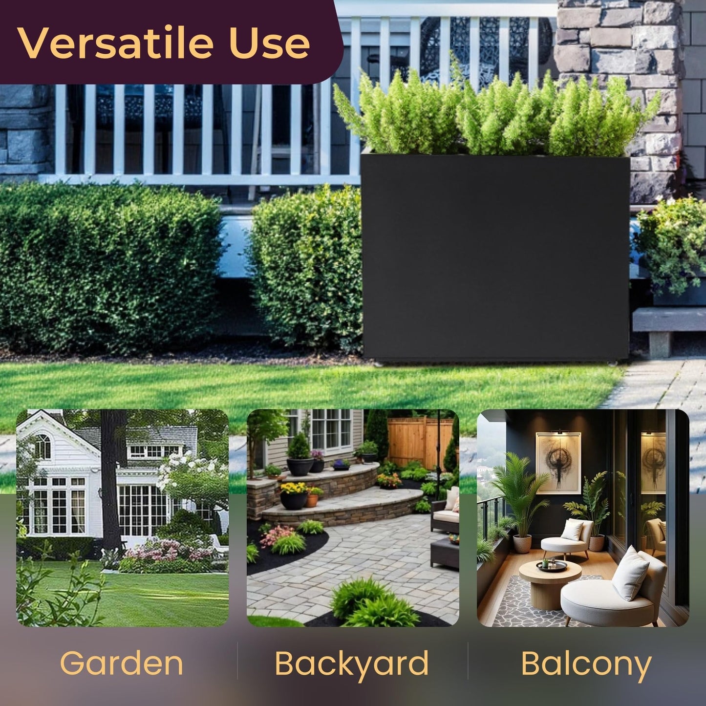 Foresland 36Wx11Dx30H Tall Metal Planter Box with Removable Middle Partition and Adjustable Feet, Outdoor Elevated Planters for Patio, Yard, Deck | Easy Assembly, Drainage Holes, Black