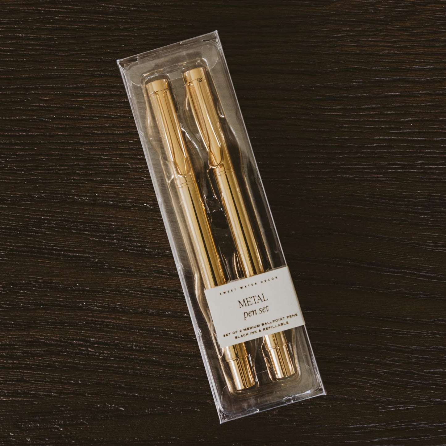 Sweet Water Decor Elegant Gold Metal Pen Set, Refillable Black Ink Ballpoint Pens for Home, Office & School, Chic Desk Accessories for Women, Cute Journaling & Writing Gift for Teachers and Students
