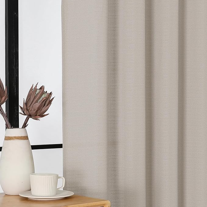 Chyhomenyc Curtains 54 Inch Length 2 Panels, Faux Linen Textured Semi Sheer Light Filtering Soft Airy Rod Pocket Window Treatment Drapes for Living Room Bedroom, Each 30 Wx54 L, Moon Beige