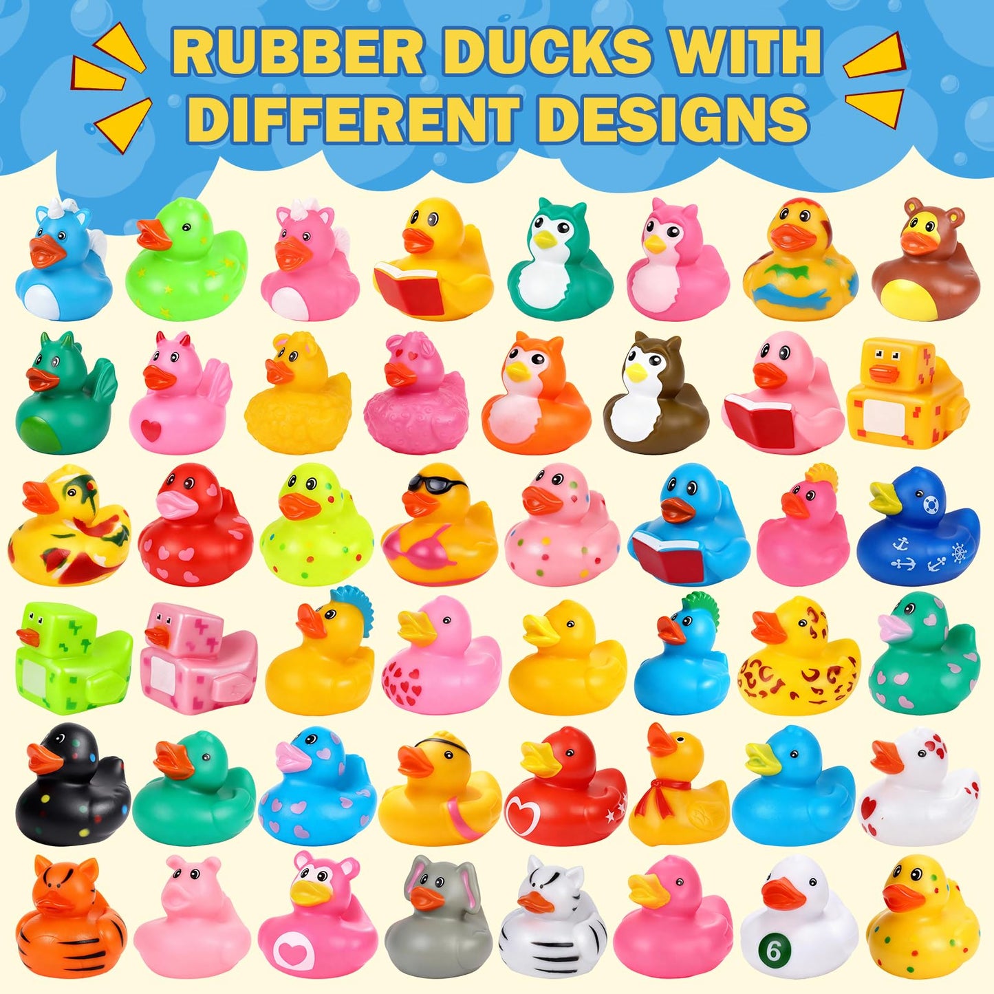 VISRIE 120 Pack Rubber Ducks in Bulk , Assorted Ducks for Jeeps, Bulk Ducks for Bath Toy Summer Pool Toys Birthday Gifts Party Favors