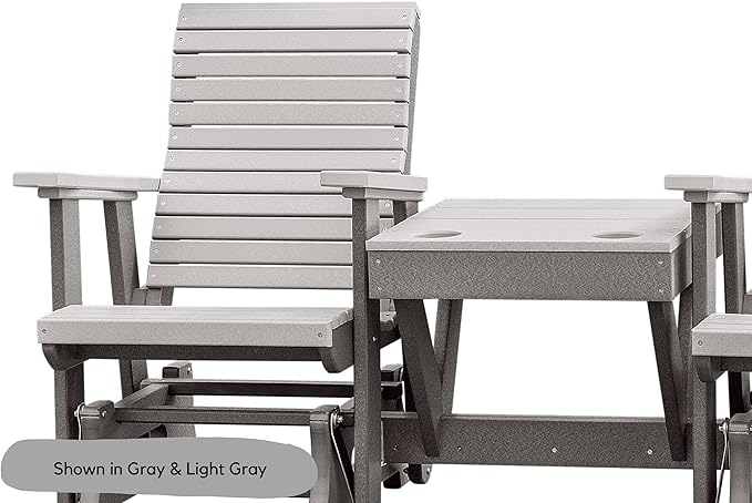 DutchCrafters Modern Horizontal Slat High Back Poly Double Glider Chairs with Center Table Outdoor Patio Furniture (White & Blue)