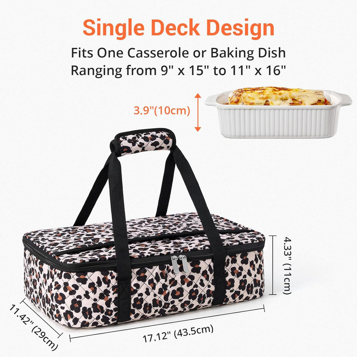 Lunch Bag - Large Insulated Casserole Carrier, Reusable Lunch Box for Men/Women, Insulated Lunch Bag Leakproof Lunchbox for Men Adults Work Picnic Hiking Beach (Leopard Print) 17.12" x 11.42"x 4.53"