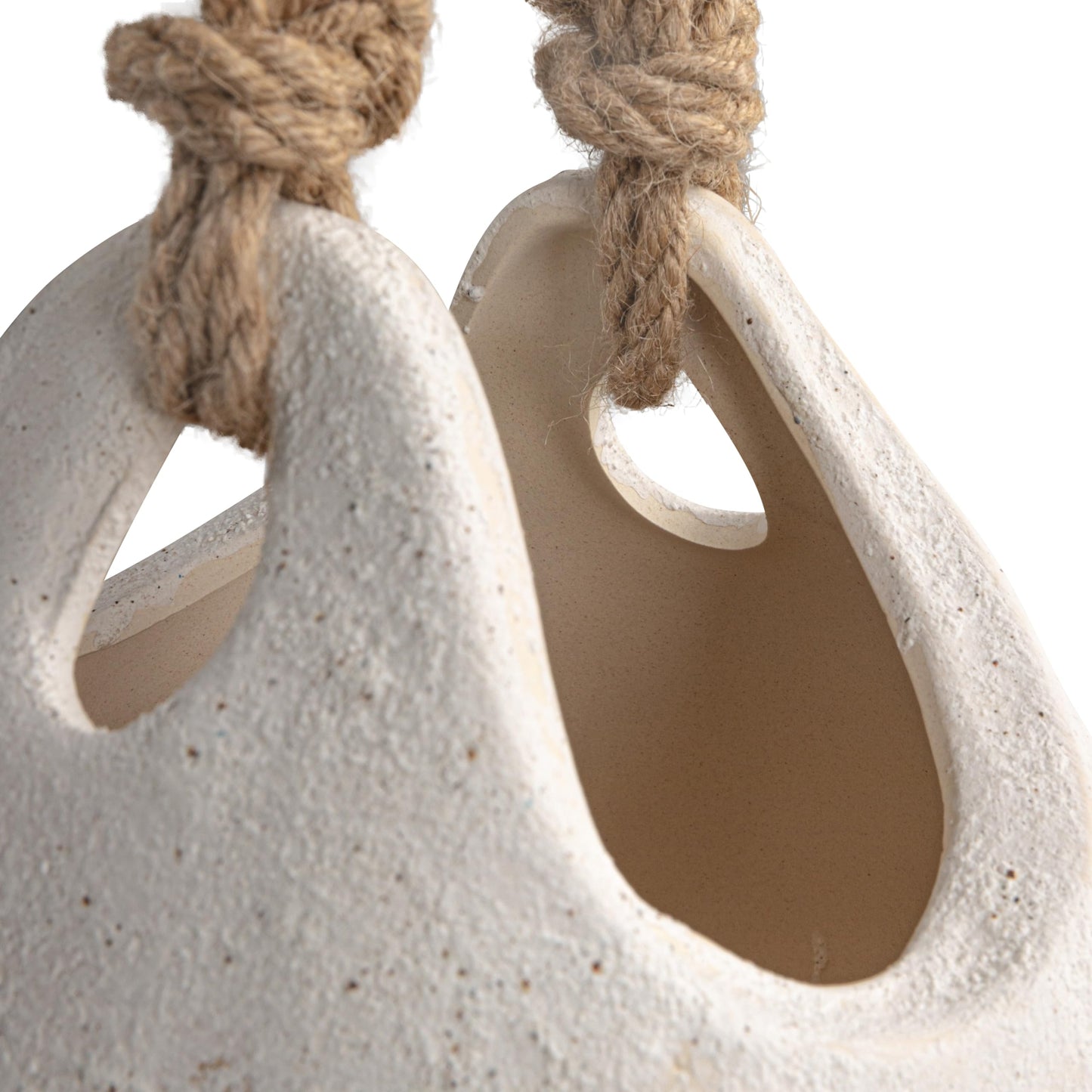 Creative Co-Op Hanging Stoneware Planter with Jute Rope Hanger and Distressed Volcano Finish, White