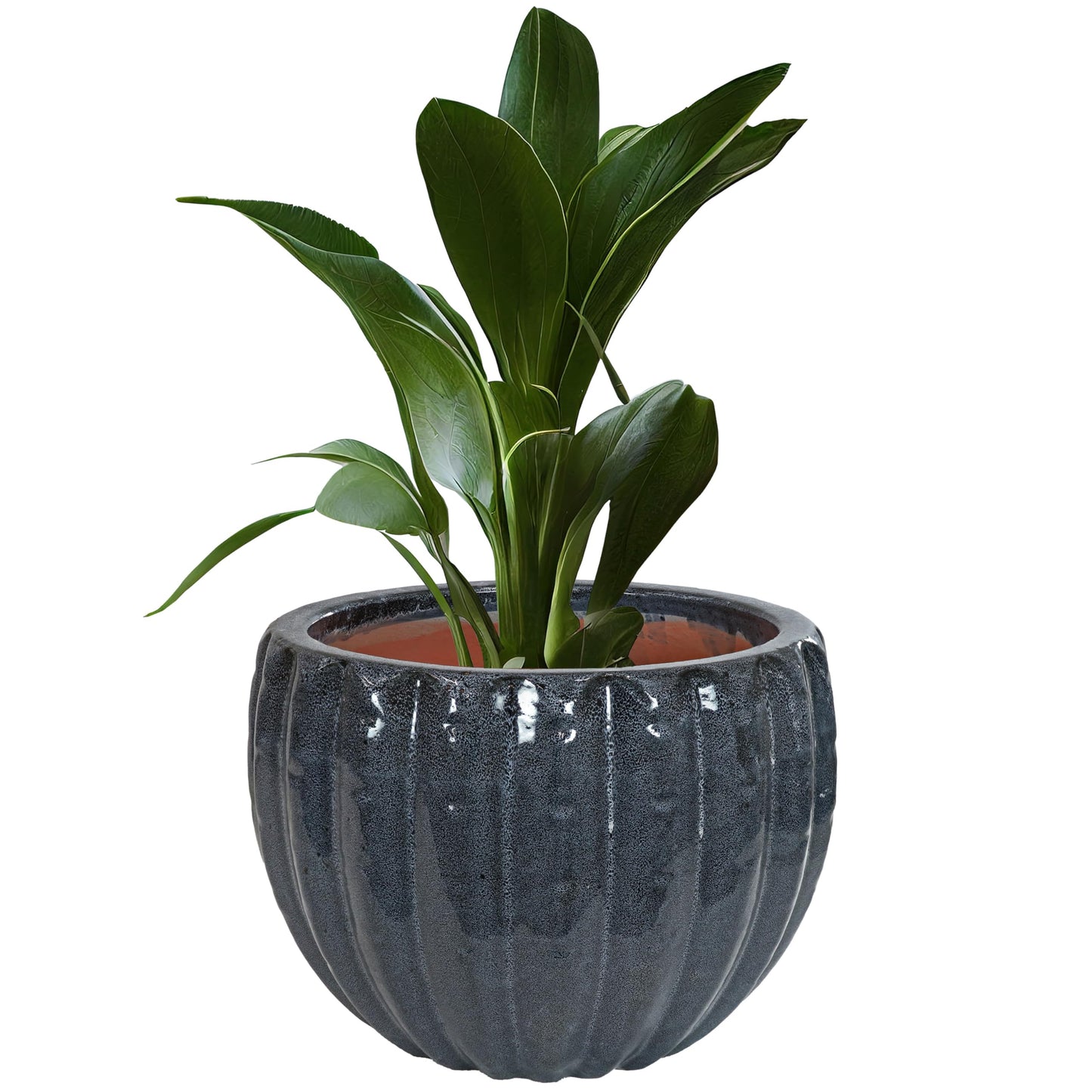 Sunnydaze 13.5" Fluted Ceramic Plant Pot - Features 1 Drainage Hole - 1.94 Gal Soil Capacity - Black Mist