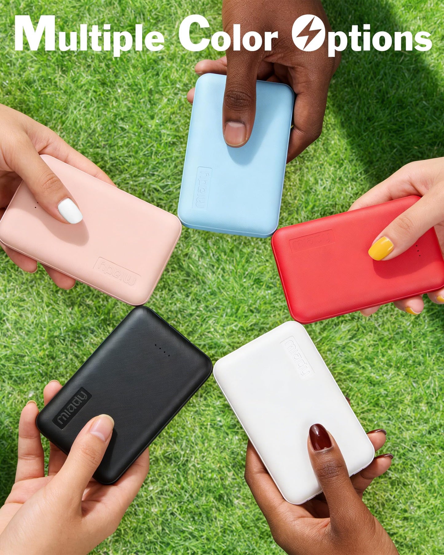 Miady 2-Pack 5000mAh Mini Portable Charger, 5V 2.4A USB-C Output Fast Charging Battery Pack Travel Small Power Bank Compatible with iPhone 16/15 Galaxy S24/S22 iPad Android etc (Red + Blue)