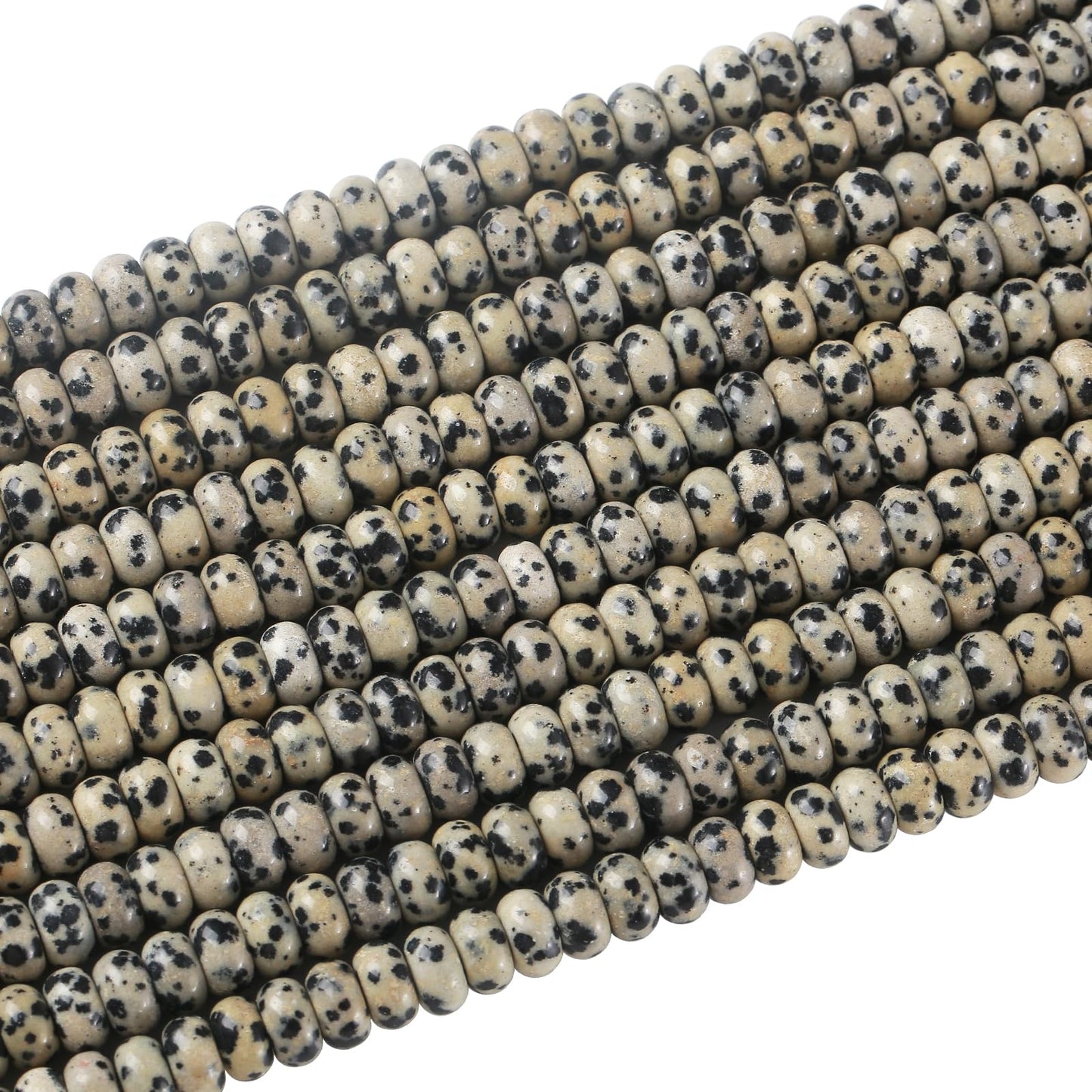 76pcs 5x8mm Natural Dalmatian Jasper Stone Rondelle Spacer Loose Beads Abacus Disk Stone Round Loose Gemstone Beads for Jewelry Making DIY Bracelet Necklace