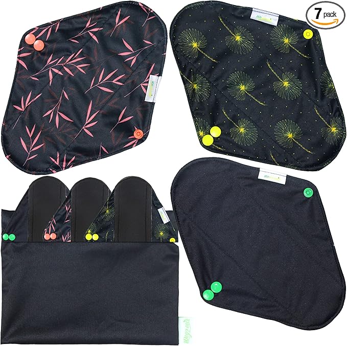 wegreeco Reusable Menstrual Pads - Reusable Sanitary Pads | Reusable Panty Liners | Soft Cloth Menstrual Pads - 6 Pack with 1 Cloth Mini Wet Bag (Small, Dandelion)