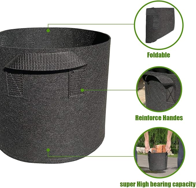 5 Pack 1 Gallon Grow Bags with Handles Garden Vegetable Flower Grow Bags Nonwoven Aeration Fabric Pots for Nursery Garden Planting