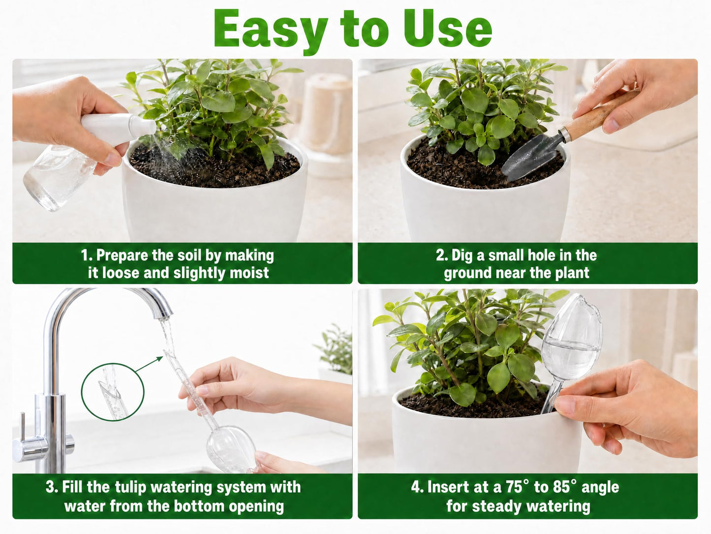 Kysren 3 Pcs Self Watering Globes for Indoor Plants - 9.6" Tulip Plant Watering Devices for Vacation, Shatterproof Clear Plastic Watering Bulbs