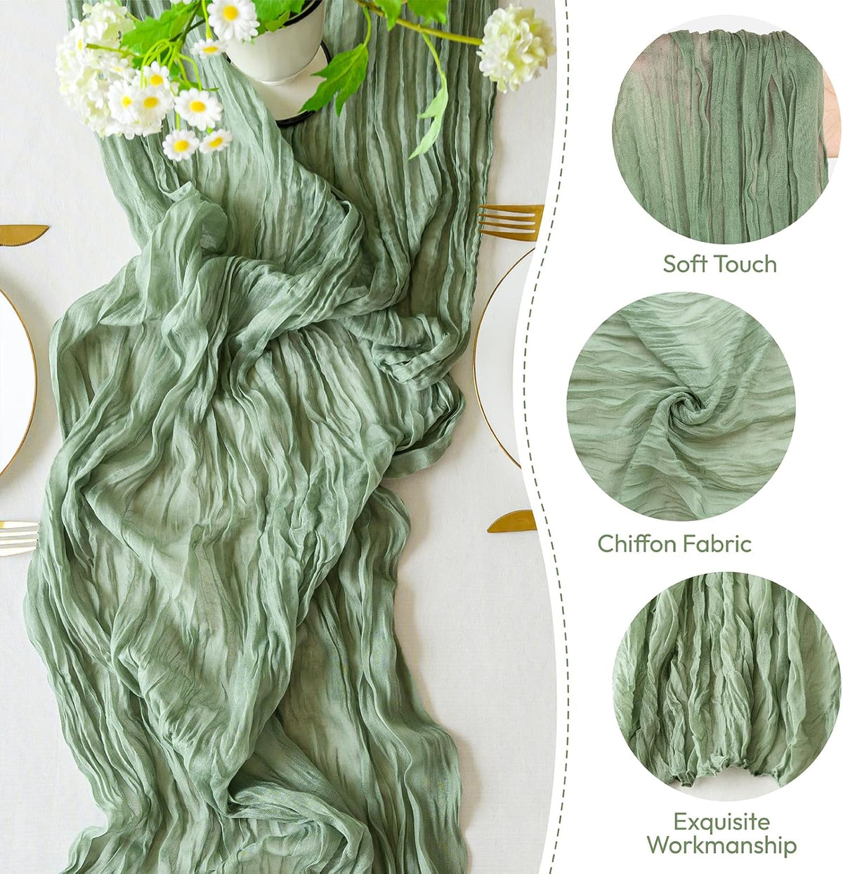 Sioloc 10 Pack Sage Green Cheesecloth Table Runner Fall Autumn Decor for Home 10ft Table Cloth for Tea Wedding Birthday Party Baby Bridal Shower Halloween Thanksgiving