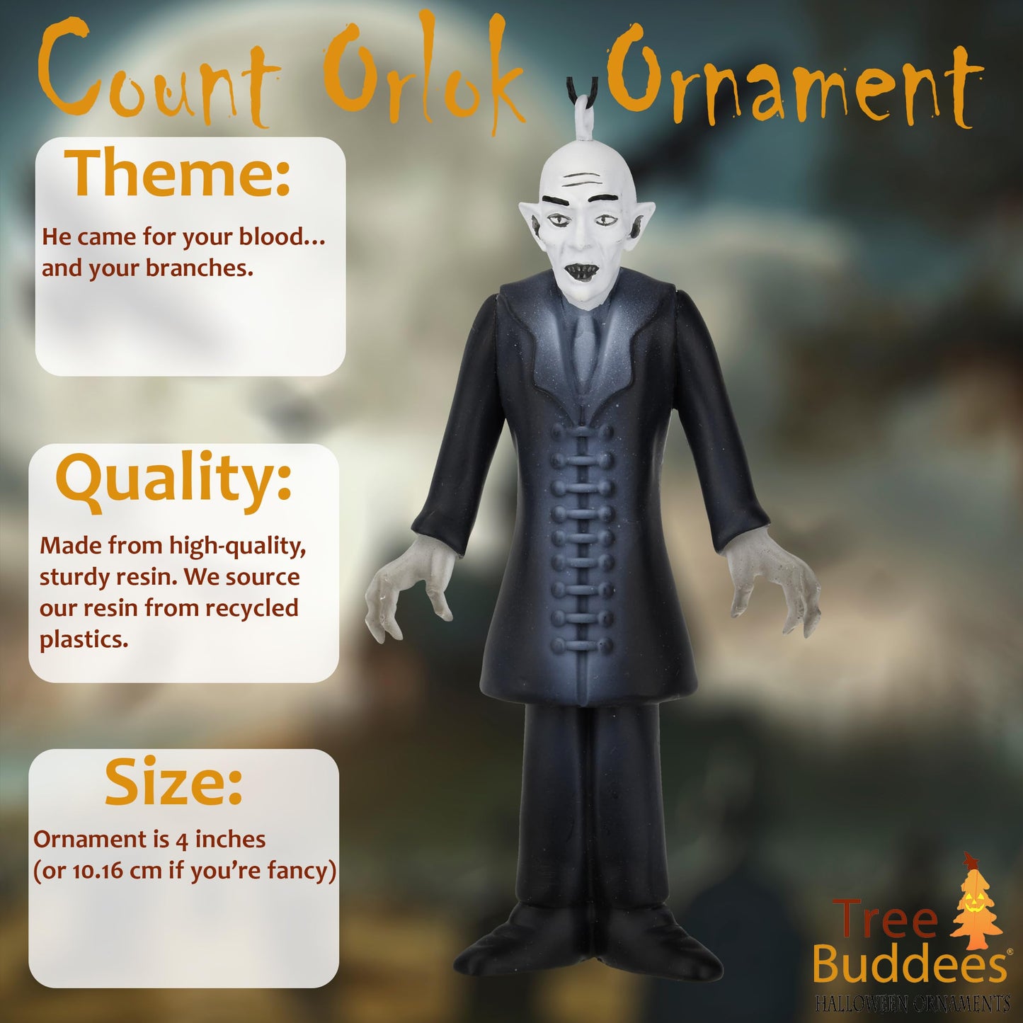 Tree Buddees Count Orlok Halloween Ornament – Resin Horror Vampire Tree Decoration – Creepy Collectible Inspired by Classic Silent Film Nosferatu