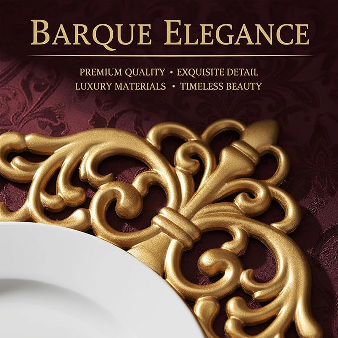 JEVERGN 6 Pack Gold Charger Plates, 12" Square Chargers for Dinner Plates, Gold Plate Chargers with Embossed Rims, Plastic Charger for Wedding, Party Event, Dinner, Table Setting