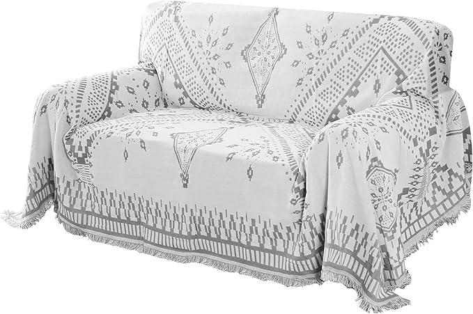 H.VERSAILTEX Reversible Sofa Cover Couch Cover for Dog Sofa Slipcover for Most Shape Sofa Furniture Protector with Tassels Sectional Couch Cover (Large: 71" x 102", Dove Grey/White)