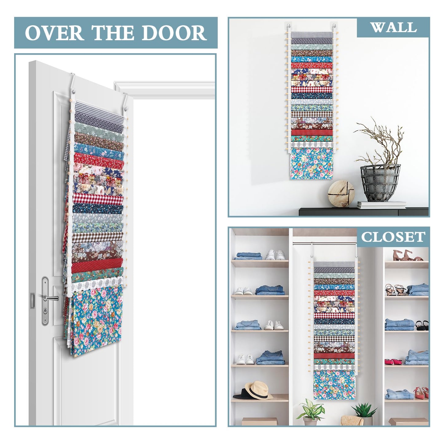Anglechic 20-Shelf Hanging Wall Fabric Organizer, Over The Door Cloth Organizer with 4 Hooks, Closet Hanging Fabric Storage for Sewing & Quilting Collection(13.8 Inch)
