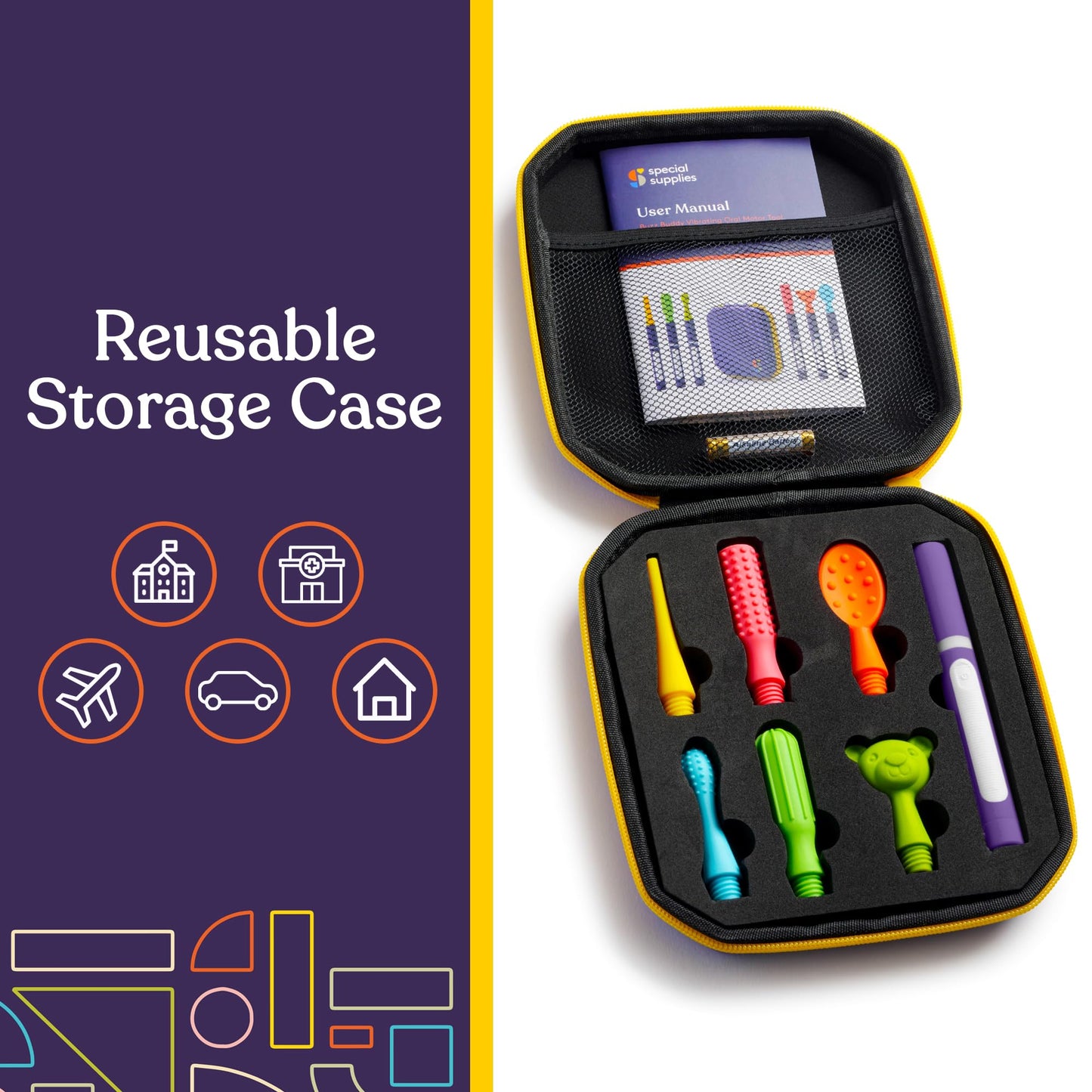 Special Supplies Buzz Buddy Oral Motor Stimulation Kit with 6 Soft Textured Interchangeable Heads, Calm Sensory Needs, Support Speech, and Stimulate Self Feeding, Gentle Vibrations (Purple)