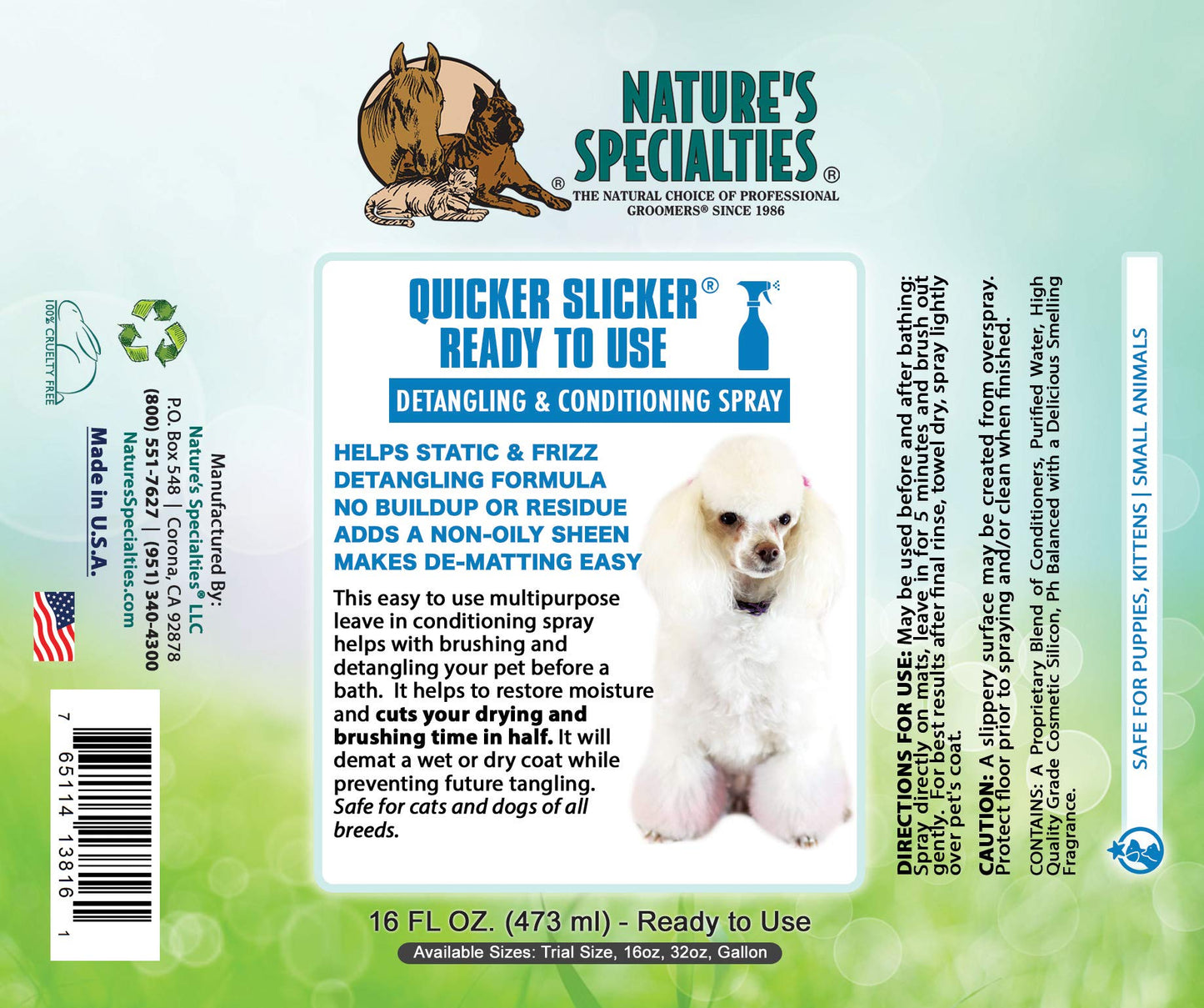 Paw Brothers Grooming Tool and Nature's Specialties Conditioning Spray Bundle - Hard Pin Curved Slicker Brush, Medium, 3.5 in. - Quicker Slicker Detangling and Conditioning Spray, Ready to Use, 16 oz