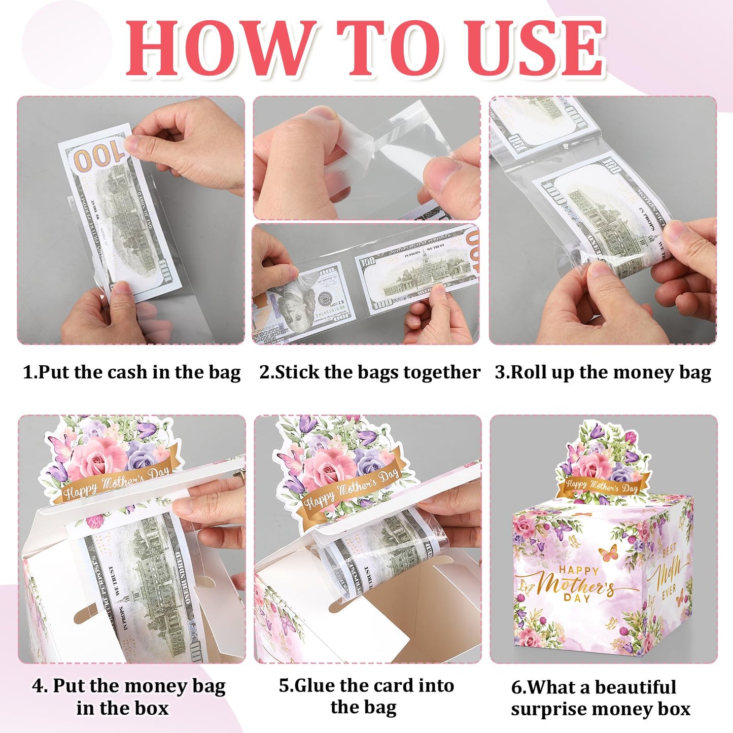 Mothers Day Money Box for Cash Gift Pull, Money Pull Box Gift Best Mom Ever, Funny Mothers Day Money Pull Box, Happy Mother’s Day Box for Cash with Pull Out Card DIY Set from Daughter Son (Watercolor)