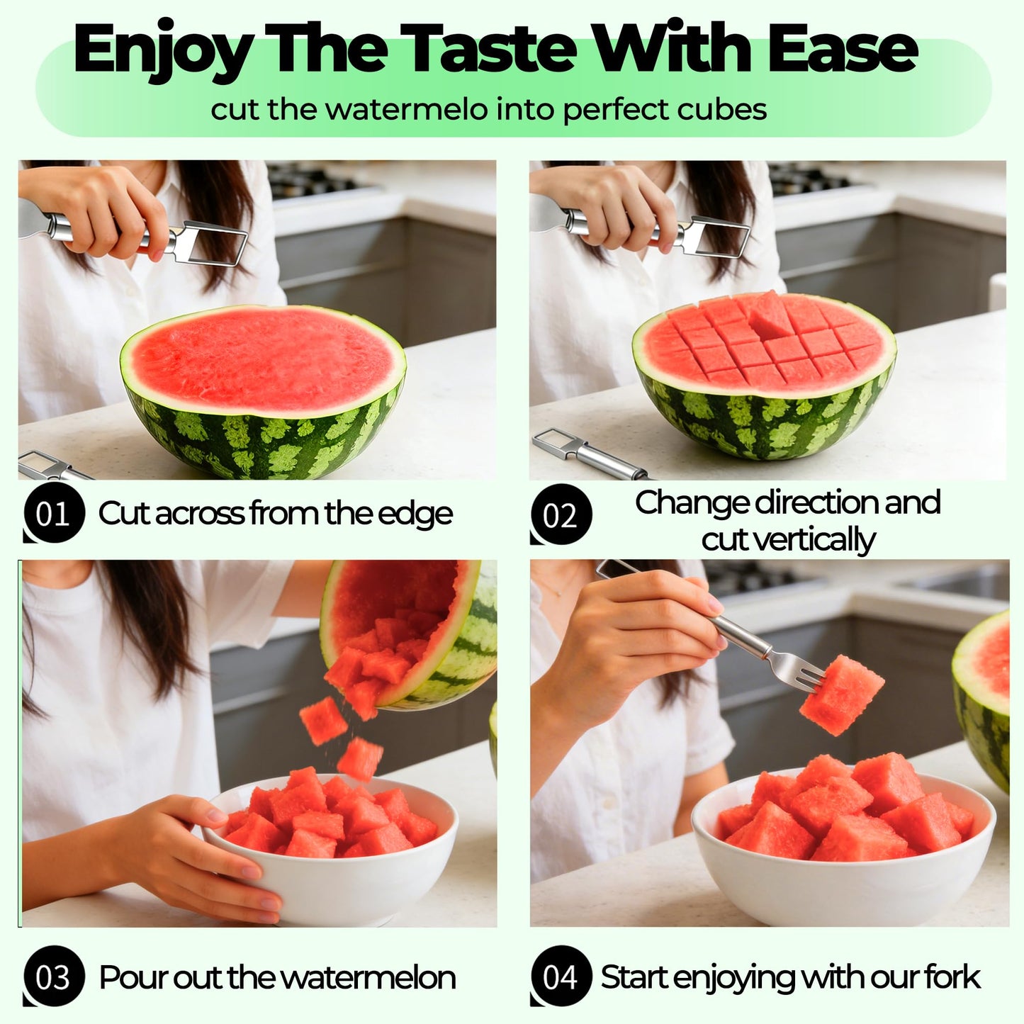 2-in-1 Stainless Steel Fruit Cutter, 2026 New Upgrade Dual Head Watermelon Fork Slicer Cutter Tool, Summer Watermelon Fruit Cutting Home Kitchen Gadgets (2PCS)