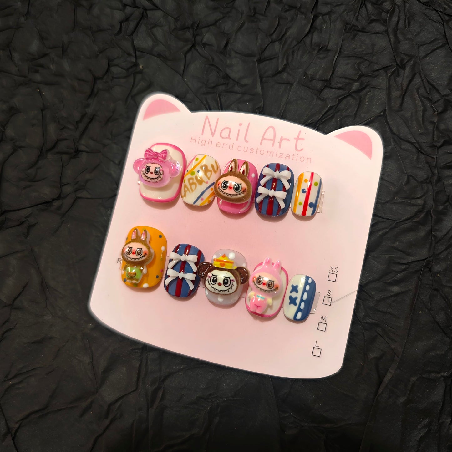 11Pcs(1Pack) Handmade Press On Nails Long Square Nails 30mm Monochrome Grace Nails with Ring NCute Elegant Nail Art for Women Daily Party Wear Size L