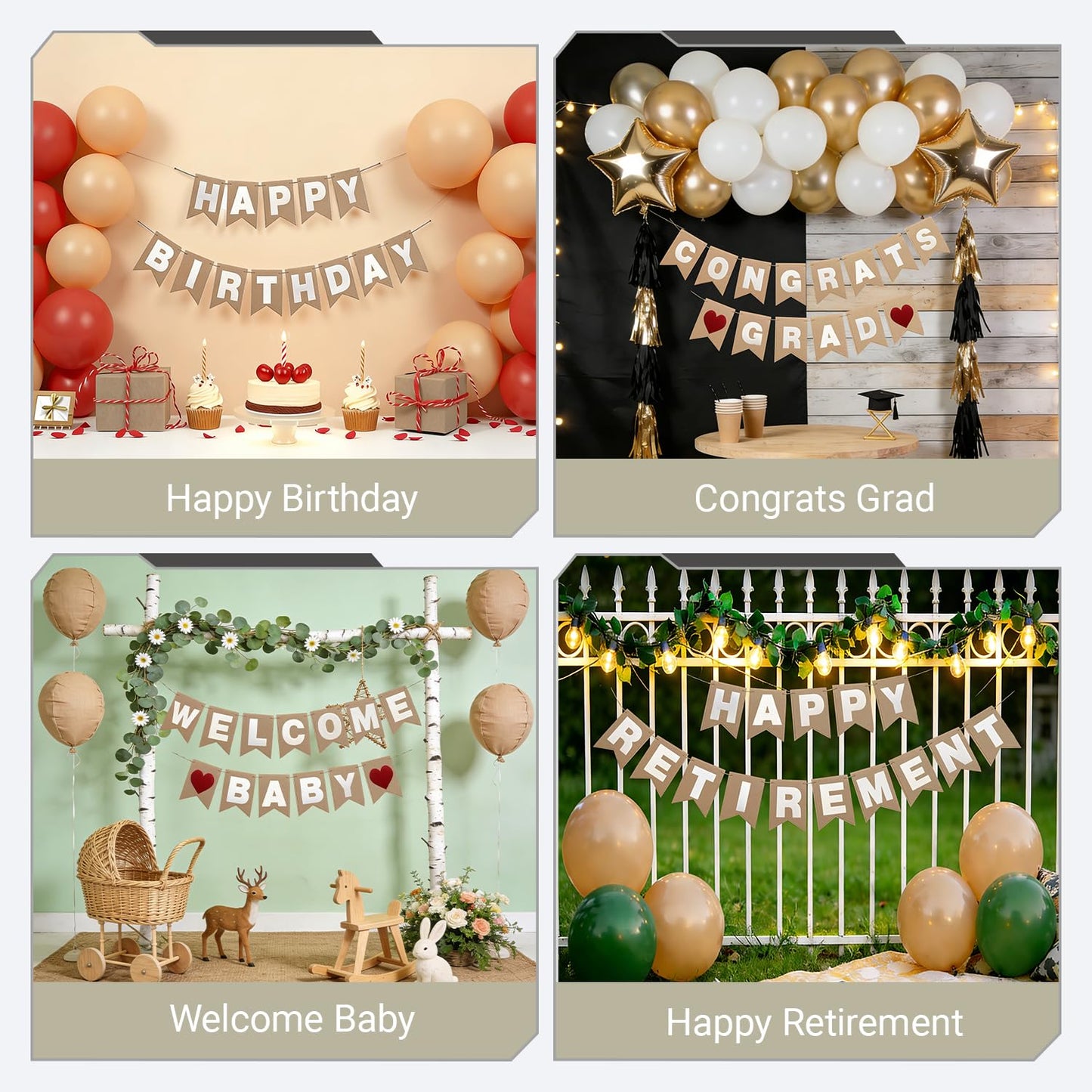 DIY Felt Banner Kit for Custom Messages, Reusable Customizable Party Banner with Detachable Letters, 28 Pennants, Hook & Loop Dots & Jute Rope for Birthday, Graduation, Baby Shower