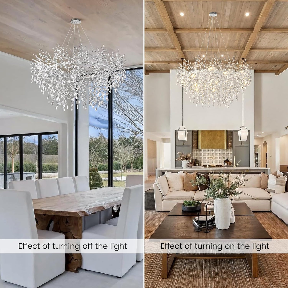 14-Light Modern Living Room Crystal Chandeliers,48" Round Silver Tree Branche Chandelier,Silver K9 Crystal Chandeliers for Dining Room,High Ceiling,Entryway、Foyer