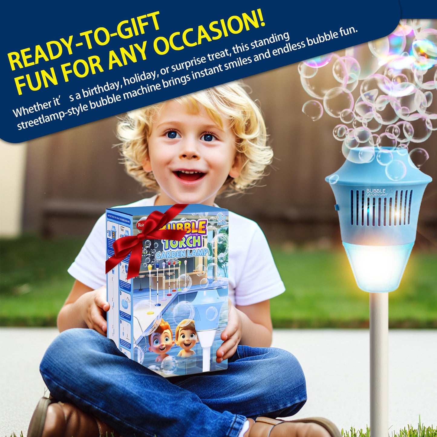 ROHSCE Automatic Bubble Machine with LED Lights & Music, Tall Rechargeable Bubble Maker for Kids, Adjustable Height 47 Inches Outdoor Bubble Stand Machine for Birthday Party, Wedding, Garden, Camping
