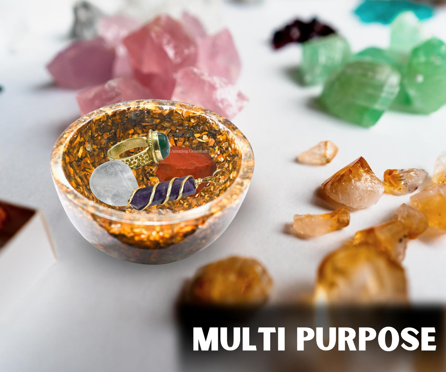 Amazing Gemstone Tigers Eye Orgonite Orgone Crystal Gemstone Bowl - 3" Orgonite Tigers Eye Crystal Bowl for Meditation, Crystals and Healing Stones Gift and Protection