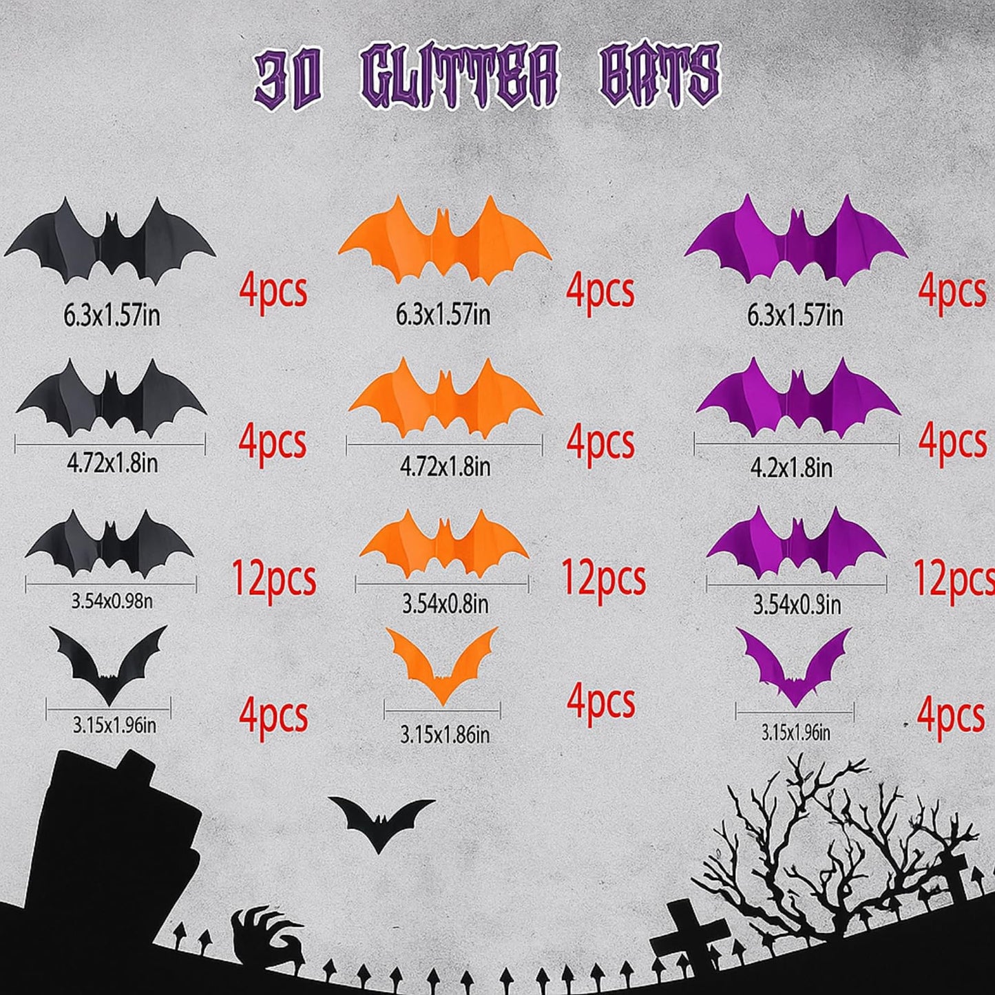Grinsvalley Halloween Decorations Set Include 3 Boo Marquee LED Light up Letters with 72 Pcs Halloween 3D Bat Stickers Decor Boo Signs Light for Home Fireplace Room Desk Mantel Wall Table Party