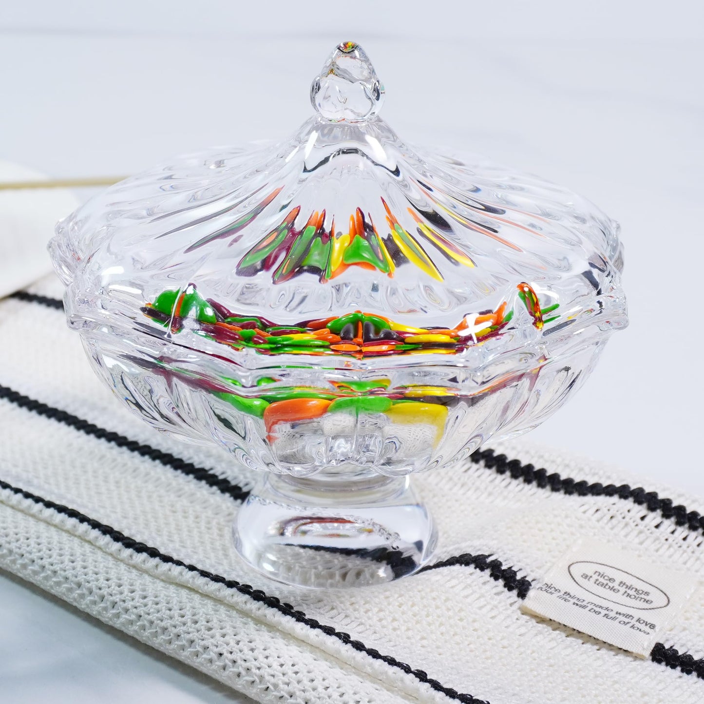 yutrenn Glass Candy Dish with Lid 4oz, Clear Decorative Crystal Bowl with Thick Base – Small Dessert Bowl for Ice Cream, Jewelry, Candies, Nuts, Candle Holder, Party and Table Decor